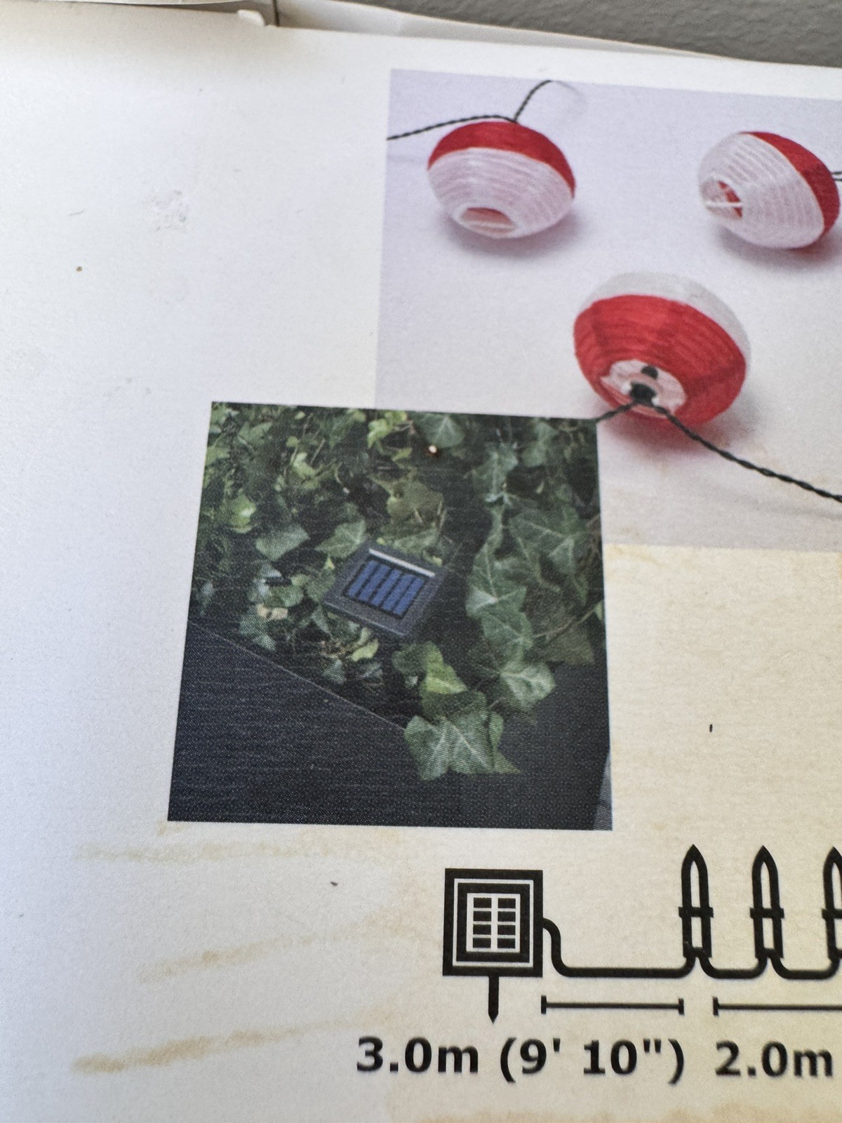 Ikea SOLVINDEN Solar String Light w/12 LED Lights red &White Indoor/Outdoor yard