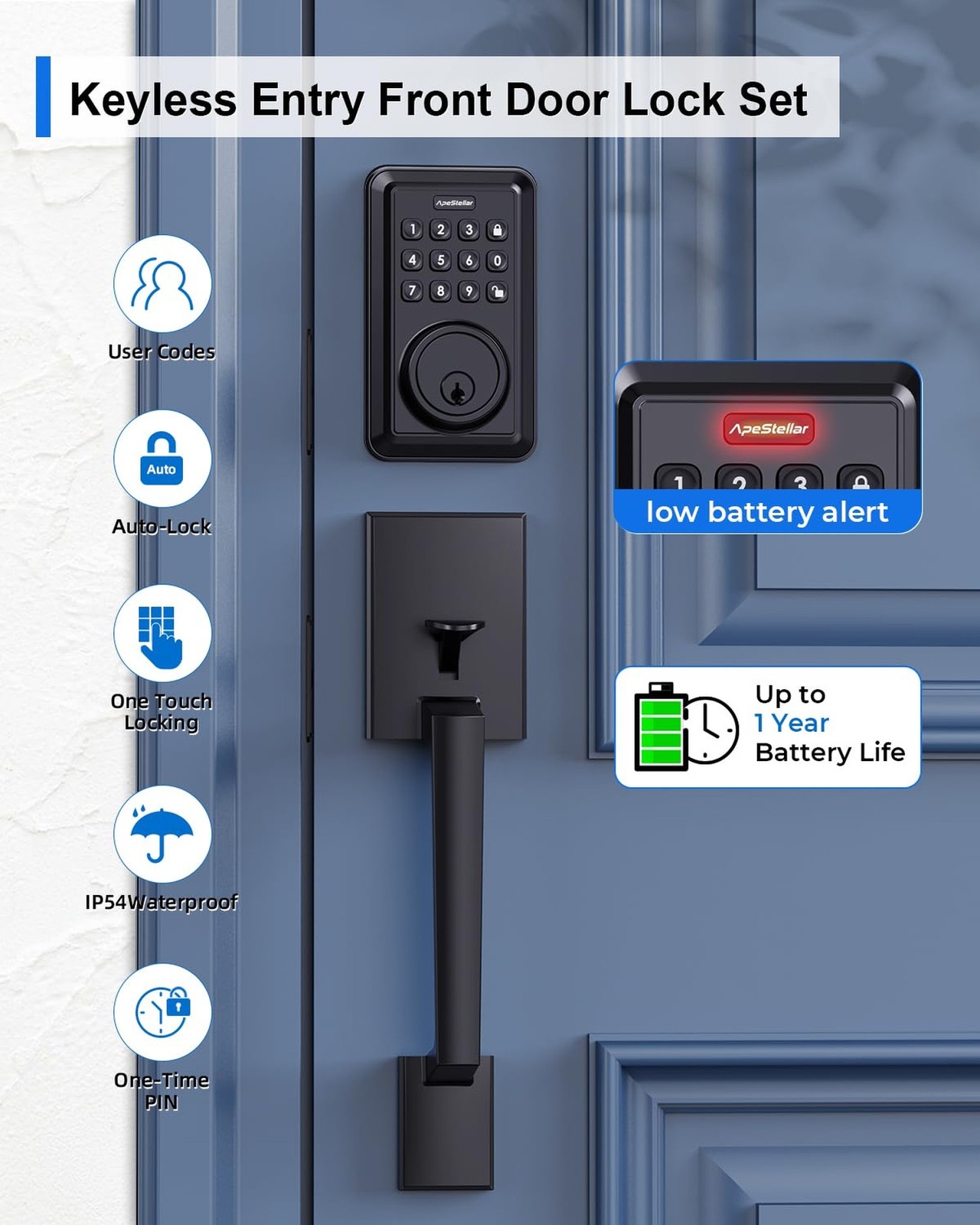 Keyless Entry Door Lock Deadbolt with Handle Set - Front Door Lock Set- Elect...