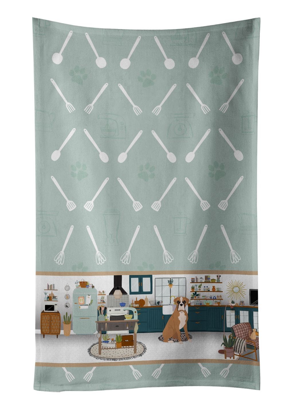 Natural Eared Fawn Boxer in the Kitchen Kitchen Towel Dish Cloths Guest Hand