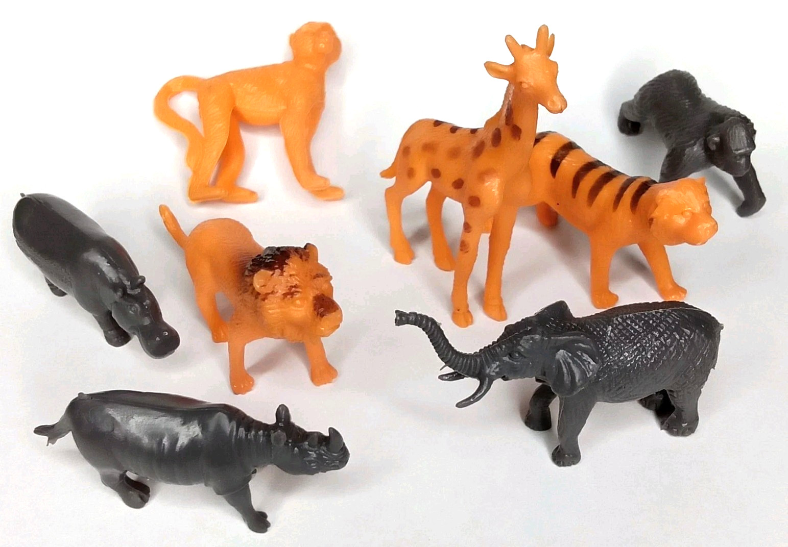 VTG Lot Of 8 Safari Animals Plastic Giraffe Elephant Gorilla Monkey Lion & Hippo