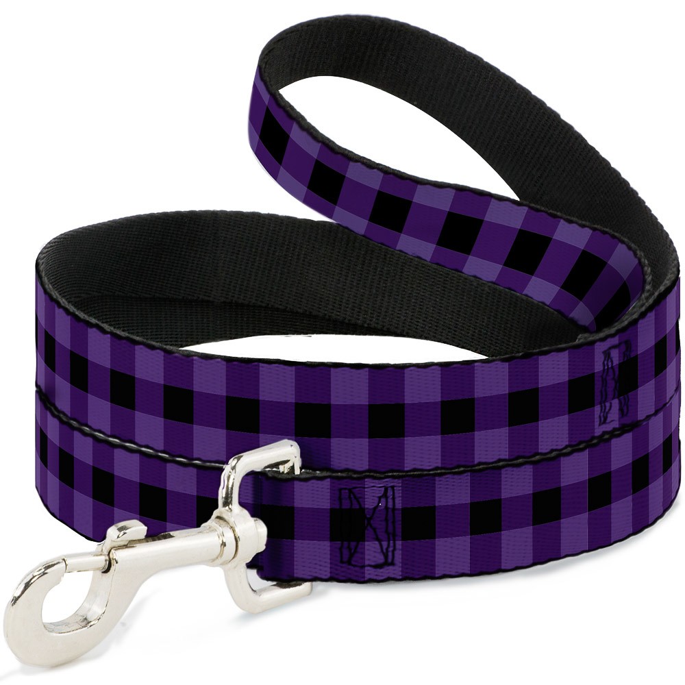 Dog Leash Buffalo Plaid Black/Purple  NARROW 0.5"