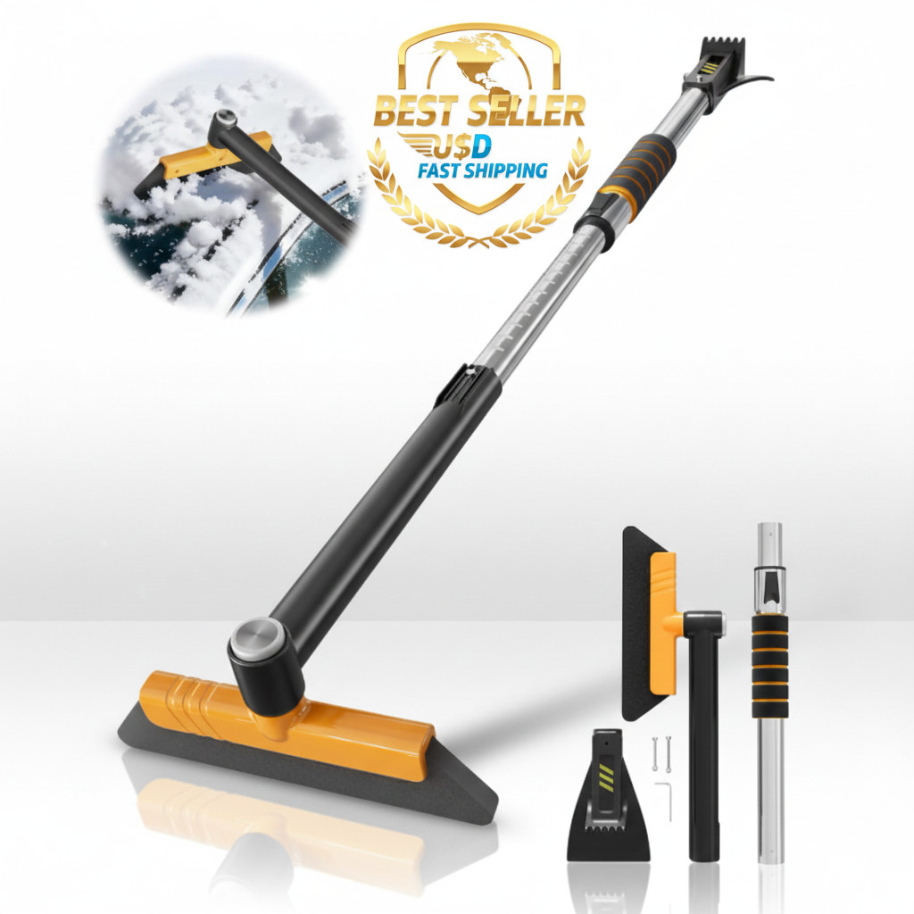 43.7" Extendable Ice Scraper Snow Brush 360° Pivoting Head Car Truck SUV