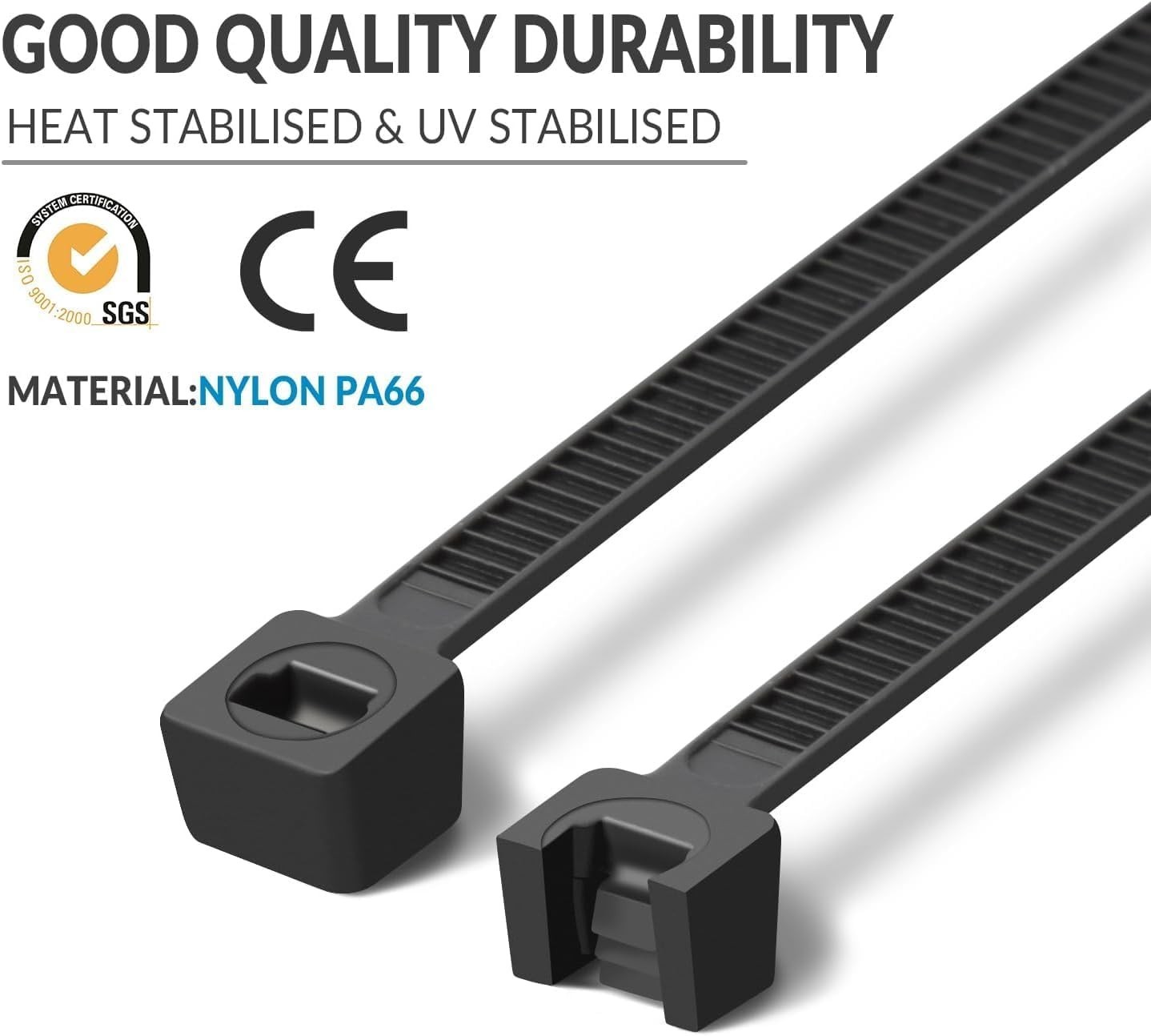 Heavy Duty 8" Black Zip Ties - 60 LBS Strength