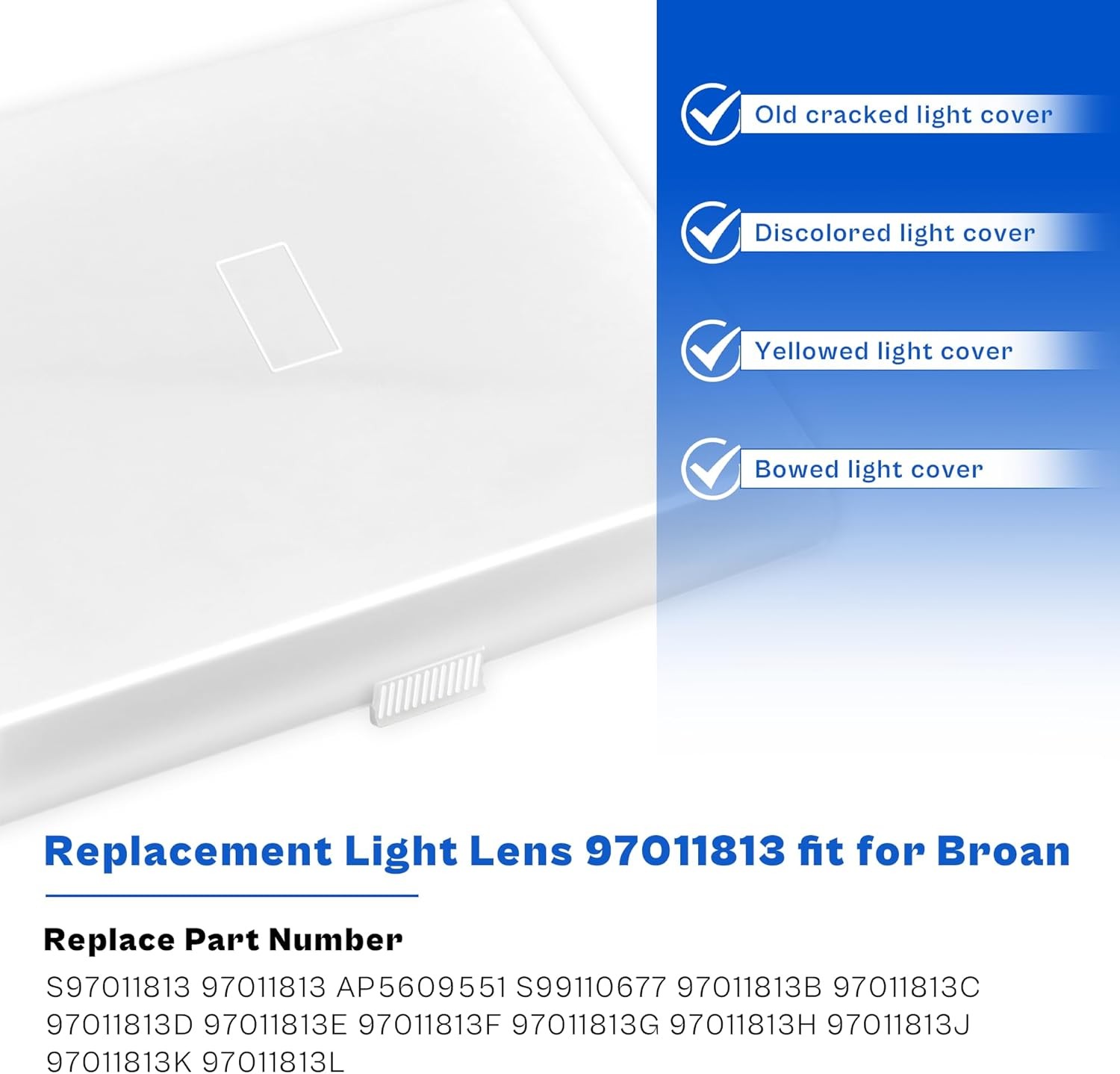 prime&swift S97011813 Light Lens fit for Broan,Bathroom 7" x 7-7/8", White