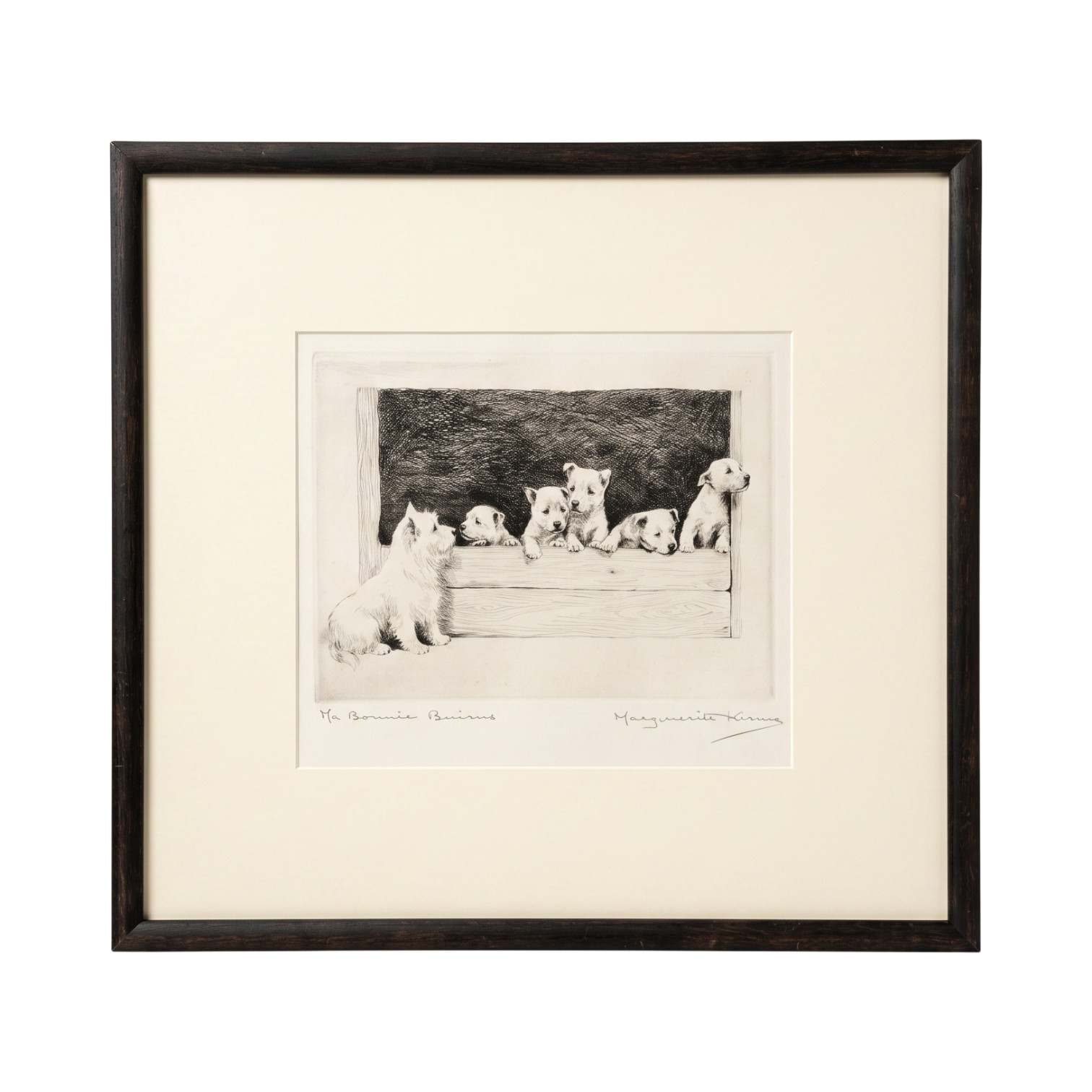 Marguerite Kirmse (1885-1954) "My Bonnie Bairns" Scottie Dog Puppy Etching