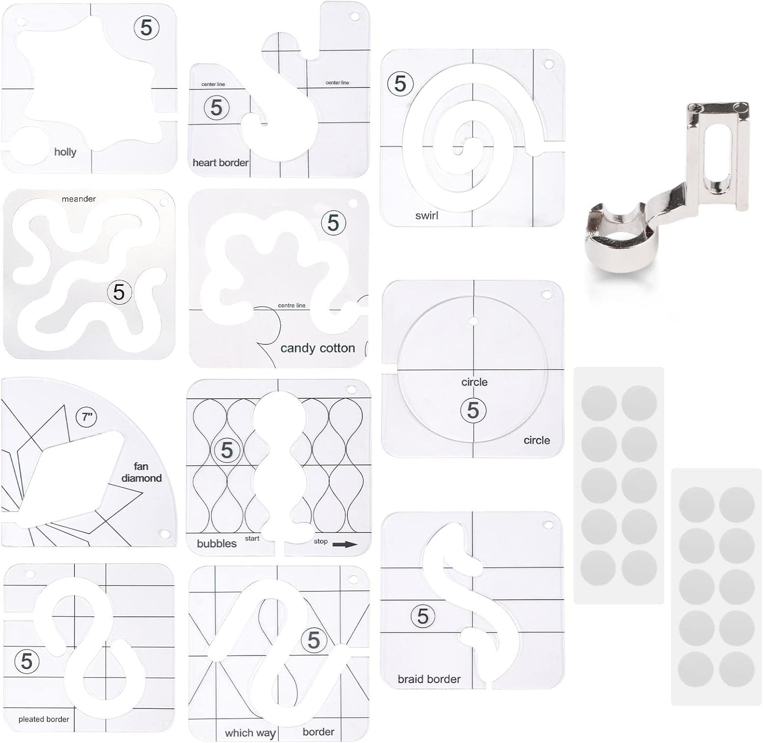 14 Pcs Free Motion Quilting Template Set Includes 11 Quilting Templates 3Mm