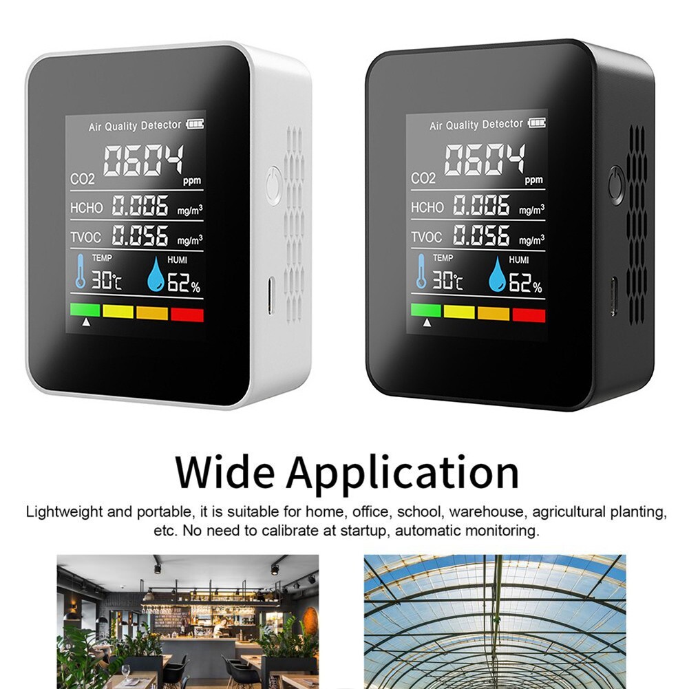 5in1 Meter Temperature Humidity Air Quality Monitor Carbon Dioxide Detector