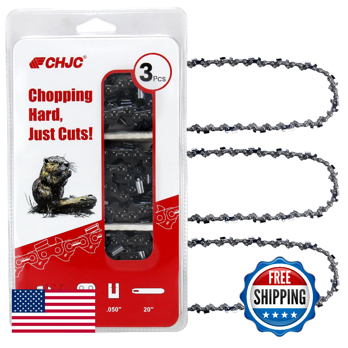 CHJC 20 Inch Chainsaw Chain 3/8" Pitch .050" Gauge 72 Drive Links Fits Stihl MS3