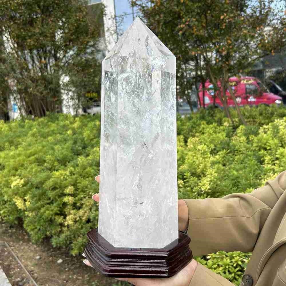 17.9LB TOP Natural clear quartz obelisk carved crystal wand point Reiki Tower