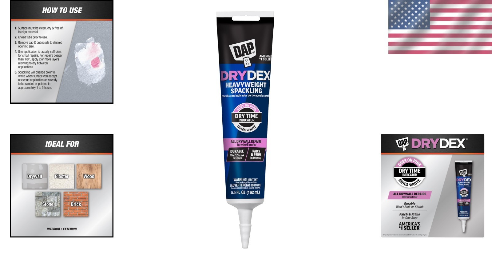 5.5 Oz DryDex Spackling Paste - Pink/White Formula for Seamless Finishes