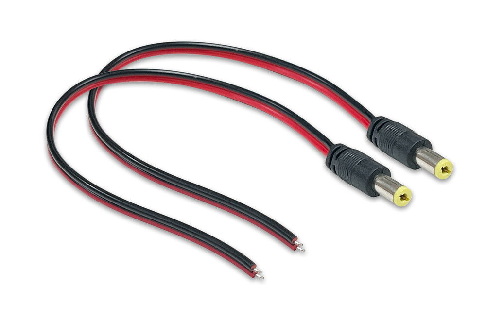 Male DC Power Plug 2.1mm x 5.5mm To 22 AWG Power Cable (2 Pack)