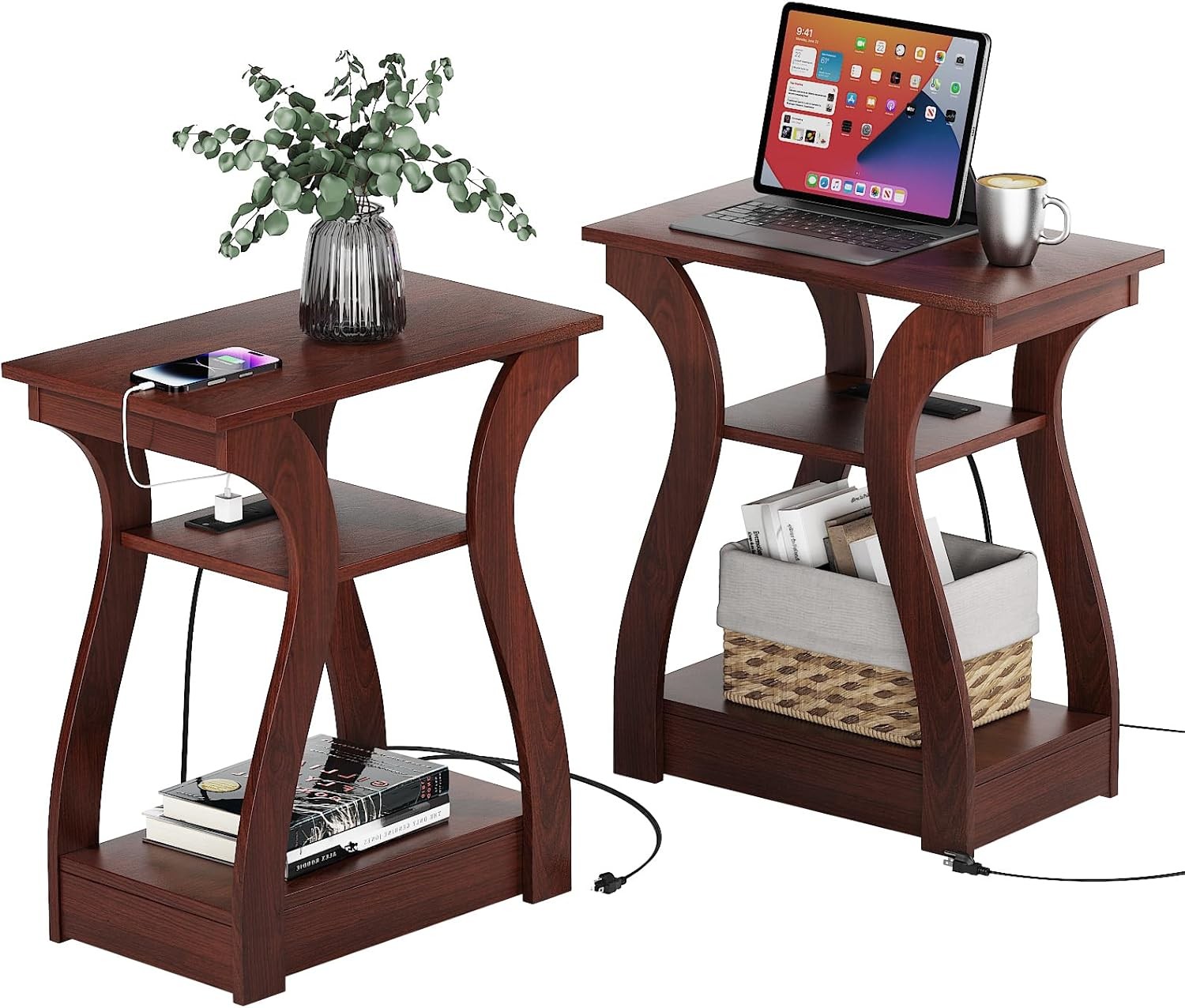 End Table W/ Charging Station Side Table W/ USB Ports & Outlets Nightstand 3
