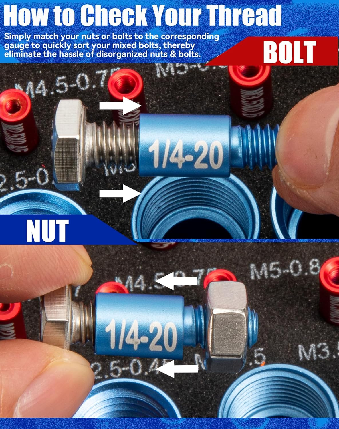 66 Nut and Bolt Thread Checker with Storage Box, Thread Checker Measuring Tool(3