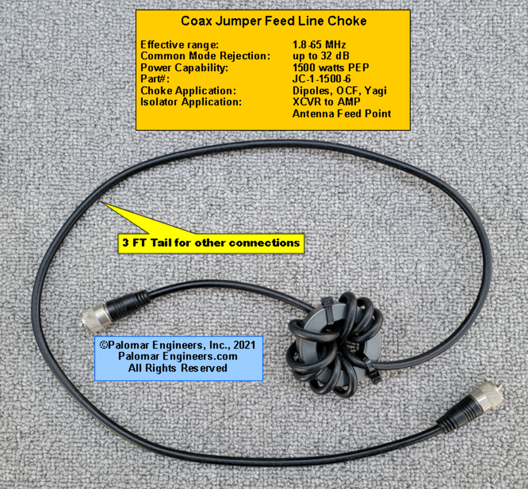 Coax Jumper Choke - RG-8X - RFI Range: 1.8-65 MHz, -30 dB Noise Reduction, 1.5KW