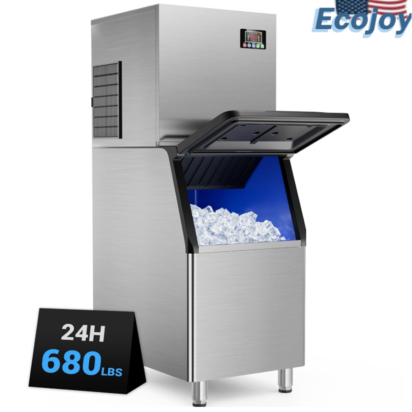 ecojoy ice Maker producing 680lbs Daily 5-15 Minute Cycles, self-Cleaning mode