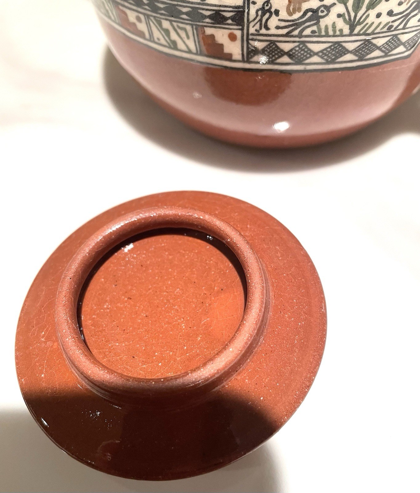 Rare Peruvian Glazed Terra Cotta Tea Pot - C. Cantu Artisan Lima Peru