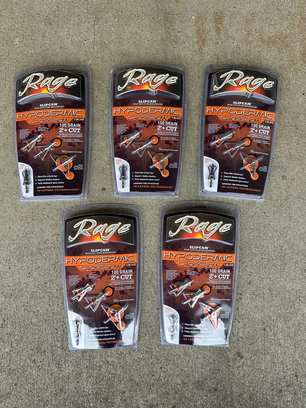 5 pks Rage Crossbow Hypodermic mechanical Broadheads 100 Grain w/ PRACTICE POINT