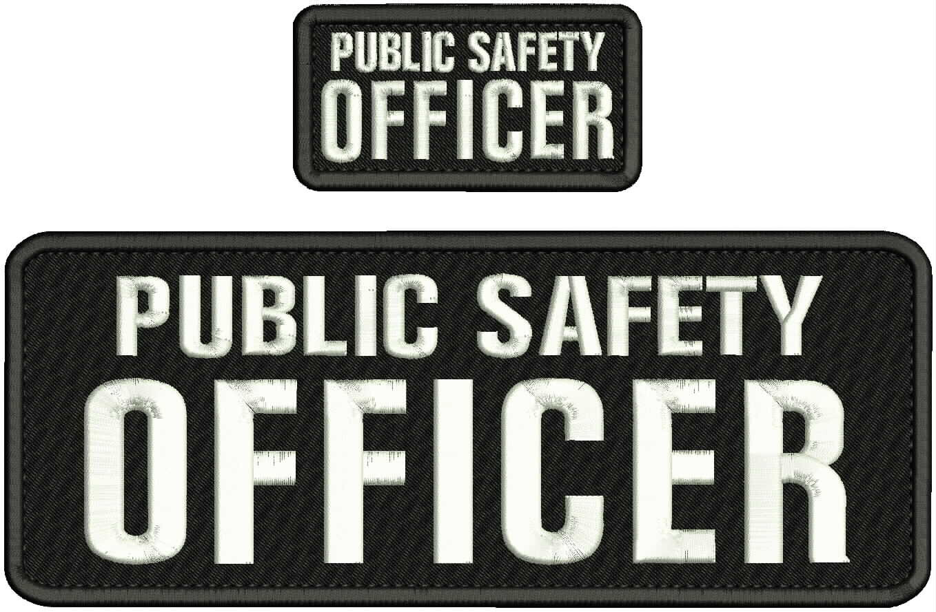 PUBLIC SAFETY OFFICER Embroidery Patches 11x4 and 4x2 Hook On Back Black/White