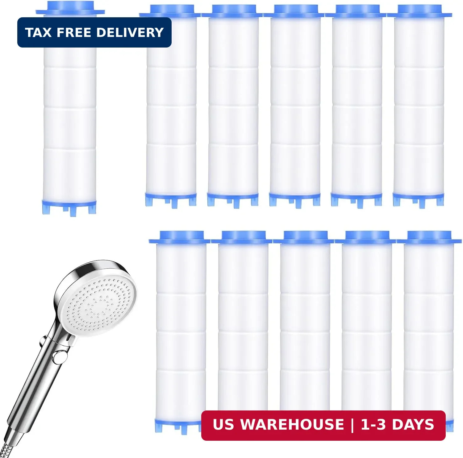 10 Pcs Shower Head Filter Replacement, 3x1 Inch Ion Drops Shower Head Filters, P