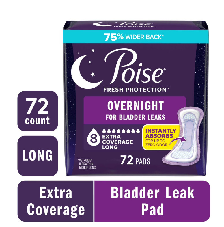 Poise Overnight Incontinence & Postpartum Pads for Bladder Leaks, 72 Count