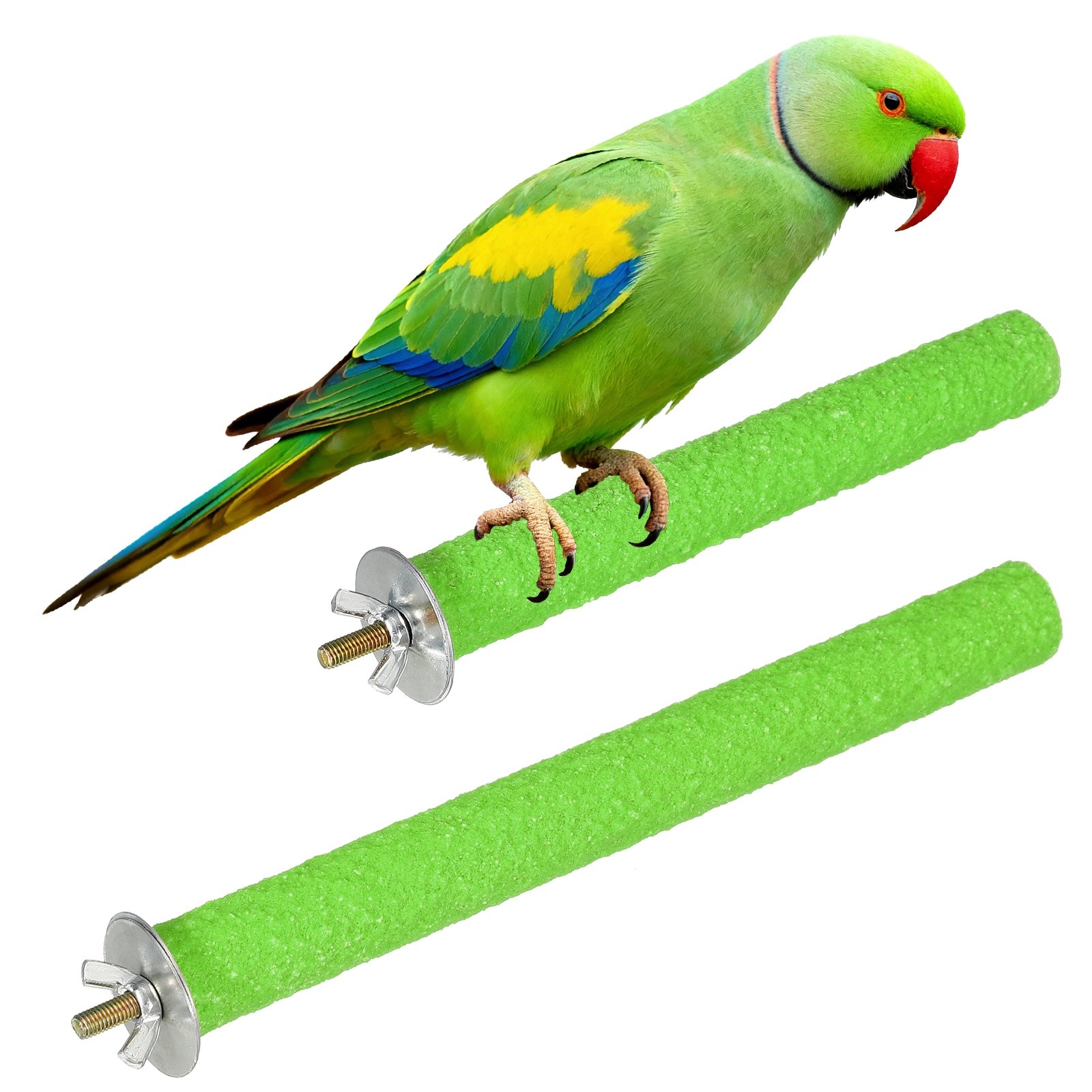 Bird Cage Perch, Parrot Grinding Claw Sticks, 6/8 Inch, (Wooden, Green, 2Pcs)