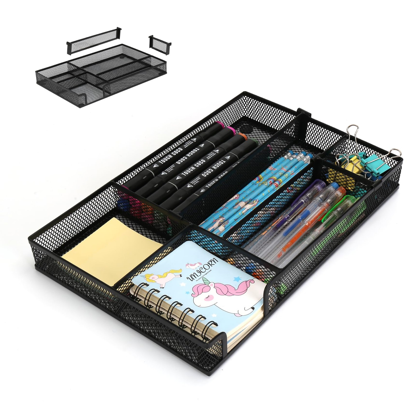 Desk Drawer Organizer Tray, 4 to 6 Grid Drawer Divider with 2 Adjustable Comp...
