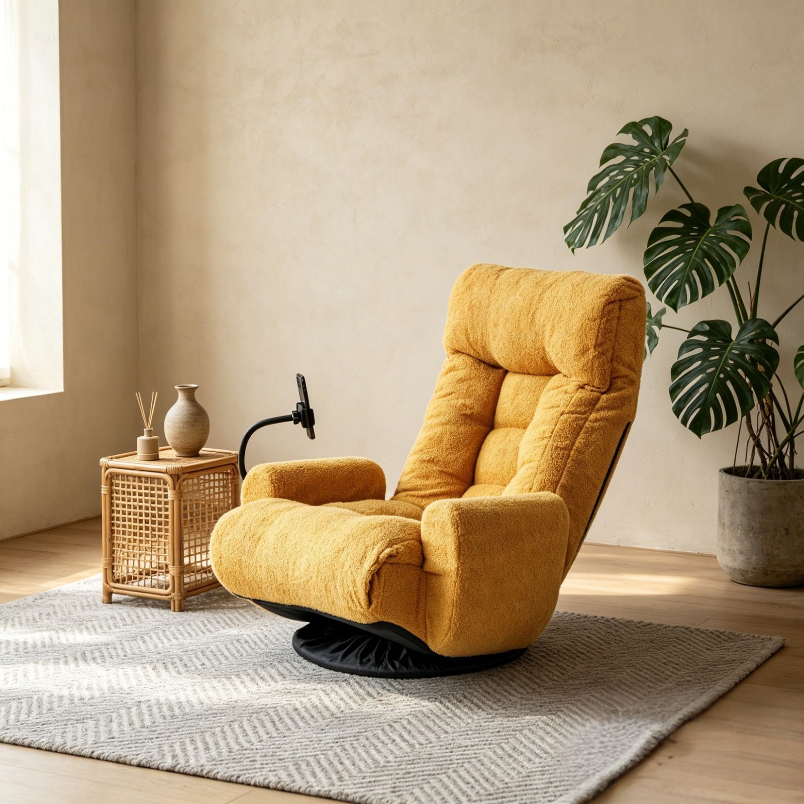 Adjustable Lounge Sofa Chair 360° Rotatable Yellow Cotton