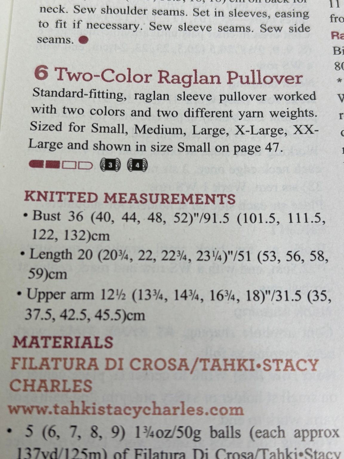Two Color Raglan Pullover Knitting Pattern Small-XXL Magazine Pages