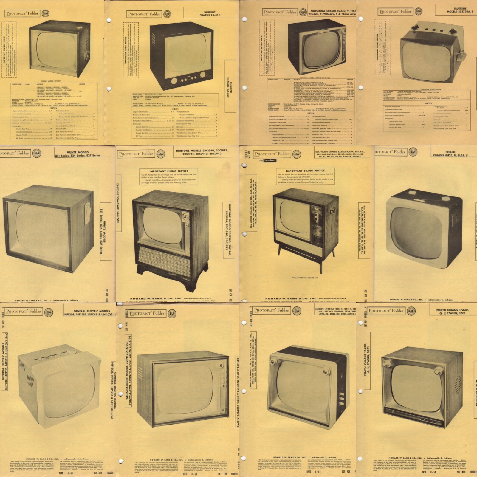 SAMS Photofact Folder VINTAGE TV Television Set 1956-1959 Tube SCHEMATIC Manual