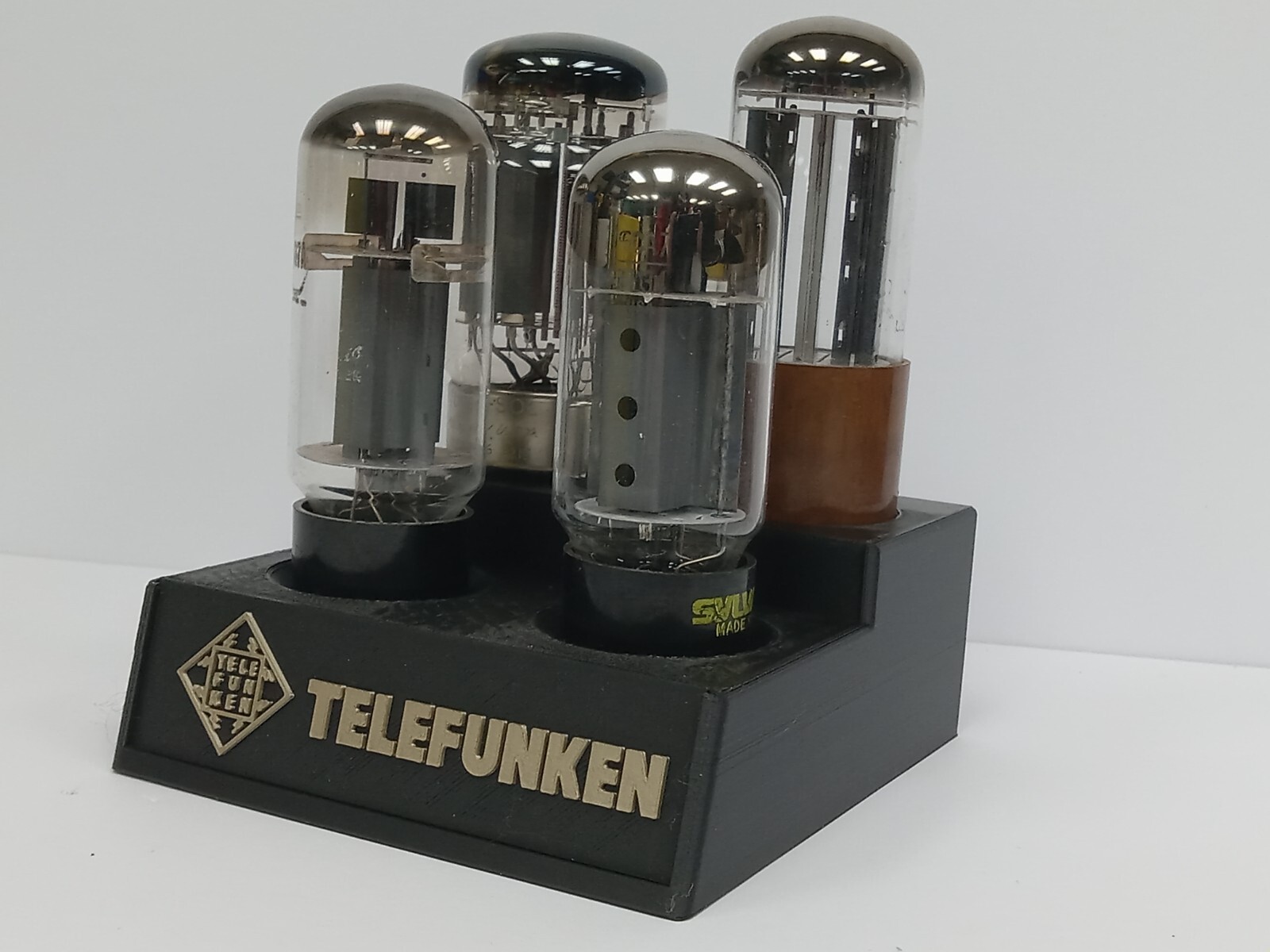 Telefunken Vacuum Tube Display - Displays Four Octal Tubes - Gold & Black