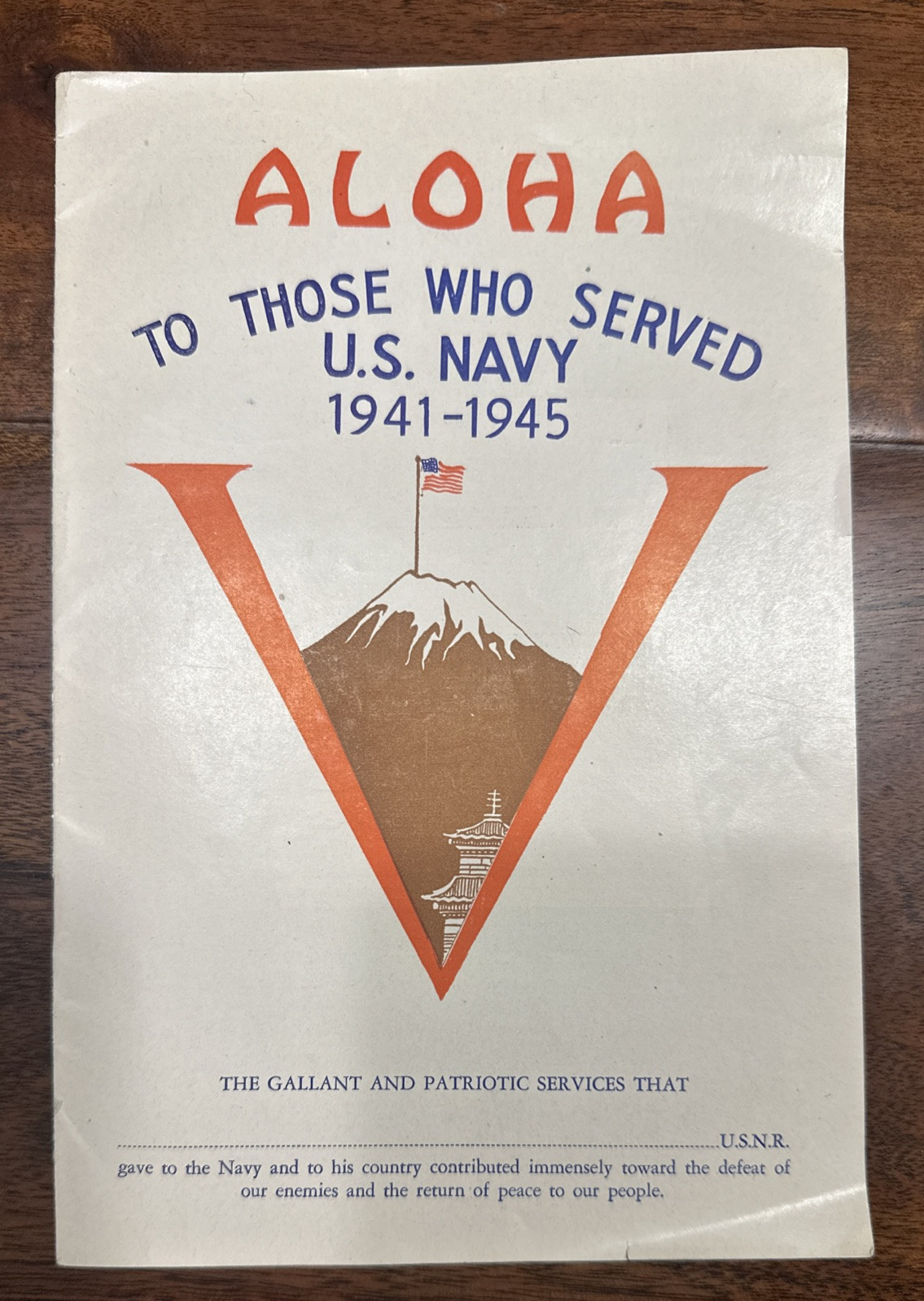 VINTAGE BOOKLET "ALOHA TO ALL THOSE WHO SERVED U.S. NAVY 1941-1945