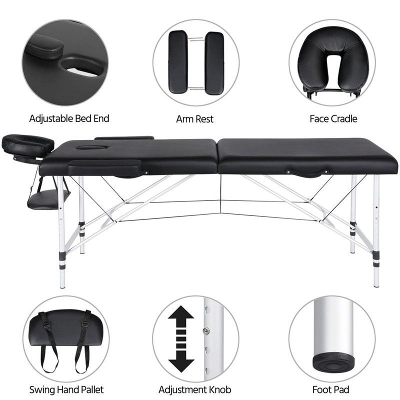 Foldable Portable Massage Table Adjustable Aluminum Legs W/ Armrests & Headrest