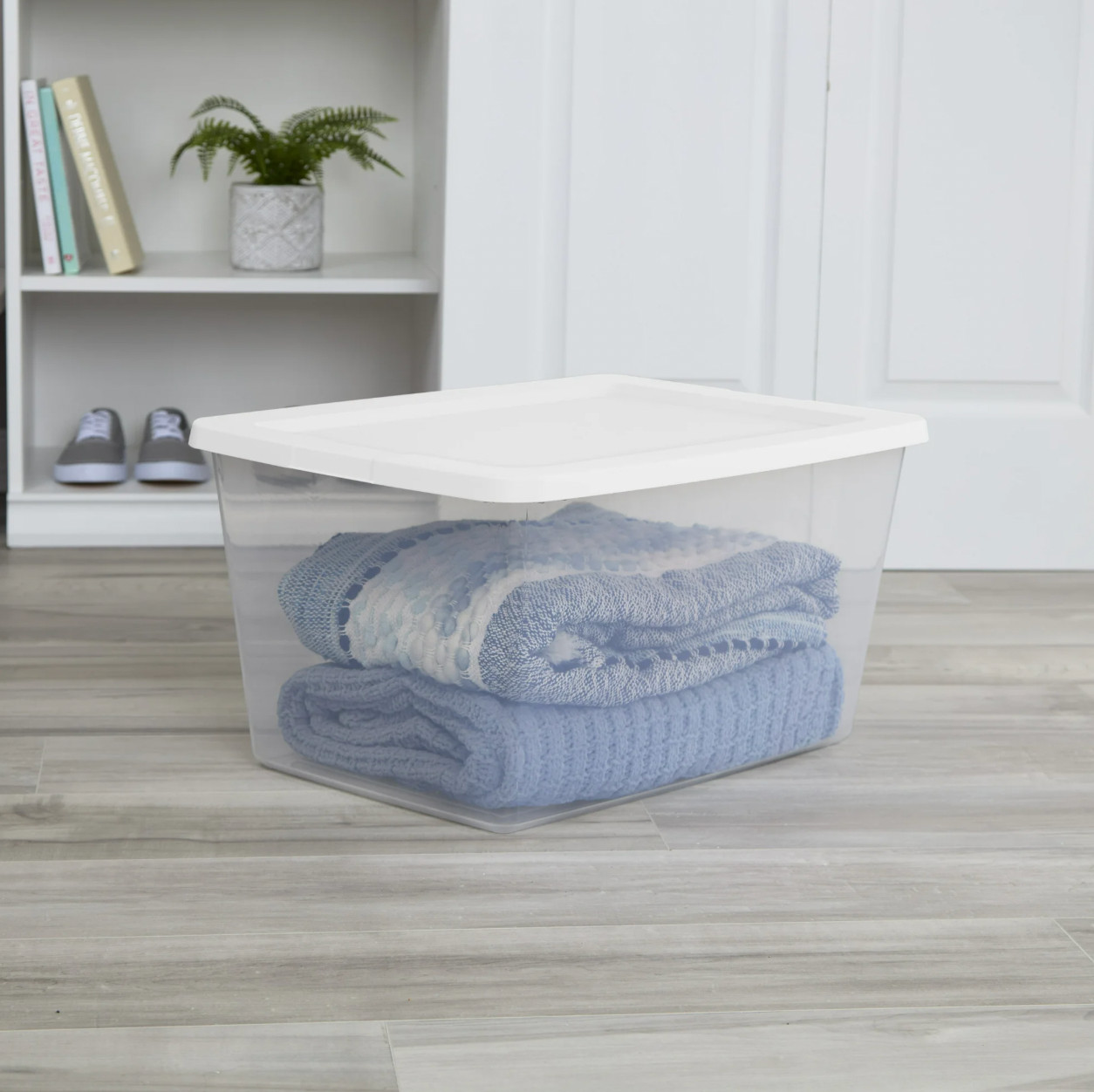 58Qt Storage Box 8 Pack Clear Plastic Bin, White Snap Lid Stackable
