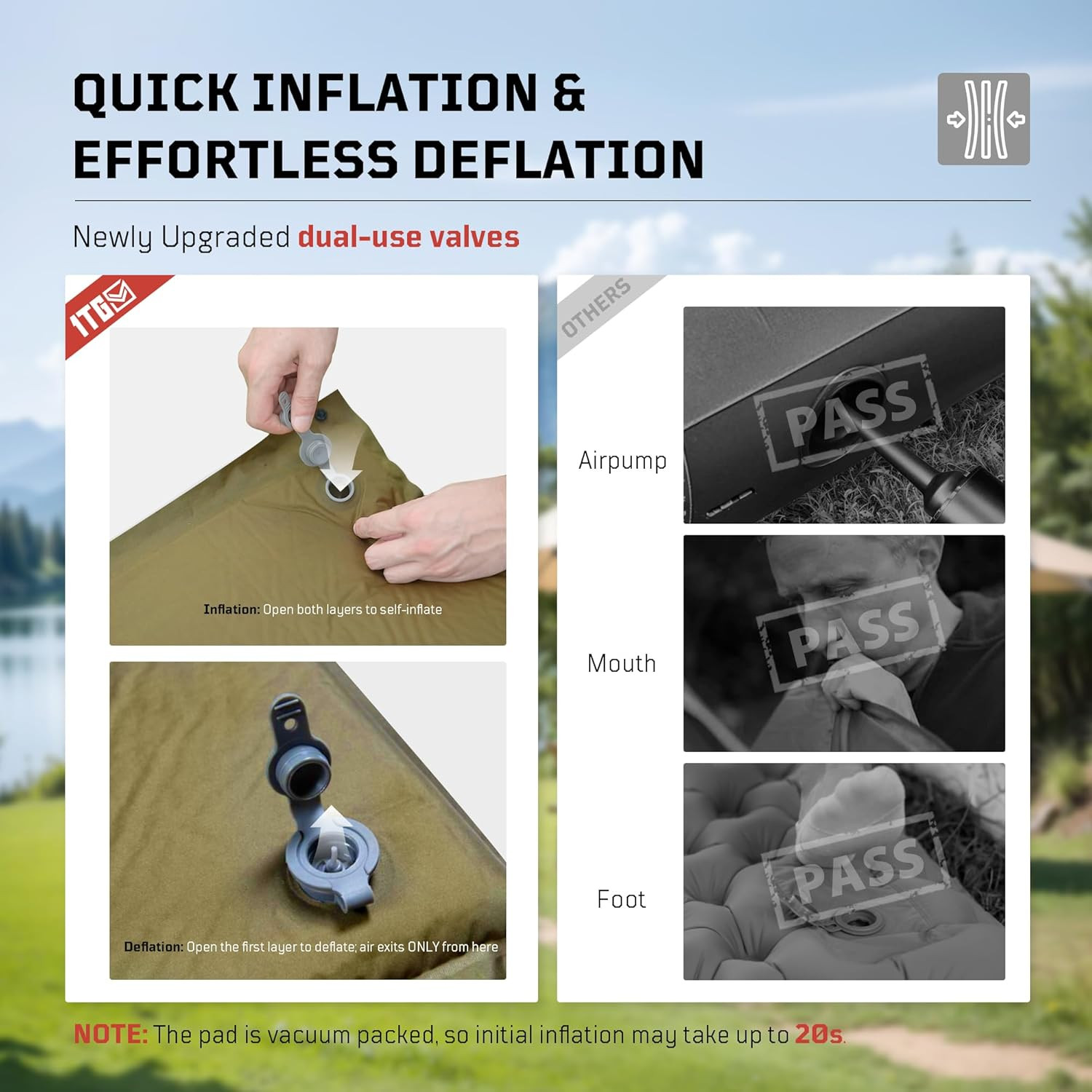 Self Inflating Sleeping Pad for Camping, Insulated Inflatable Camping Mattress f