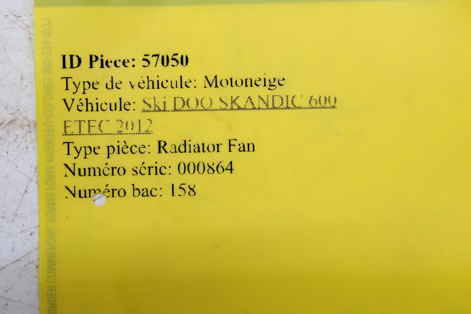 2012 Ski-Doo Skandic 600 SWT HO E-TEC ENGINE RADIATOR COOLING FAN 509000837