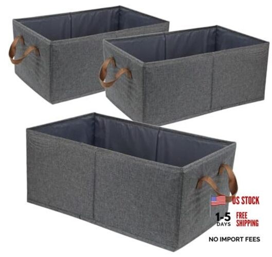 Pack of 3 Large Capacity Storage Bins Closet Organizer System, Sturdy Gray