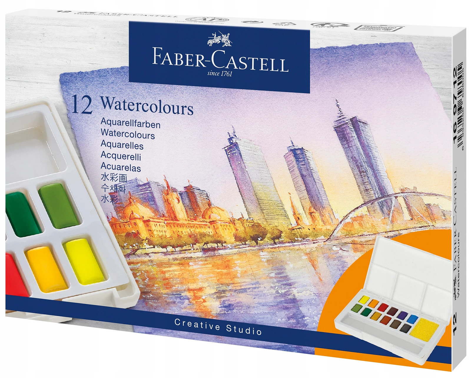 6933256658005 FABER-CASTELL Farby akwarelowe w kostkach 12k ZESTAW akwarele pale