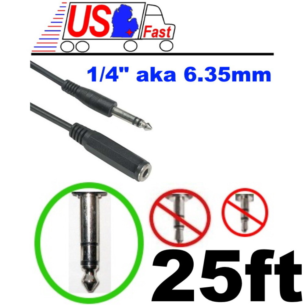 25ft long 1/4"Stereo Male~Female Extension Audio/Headphone/PA Cable/Cord 6.3mm{-