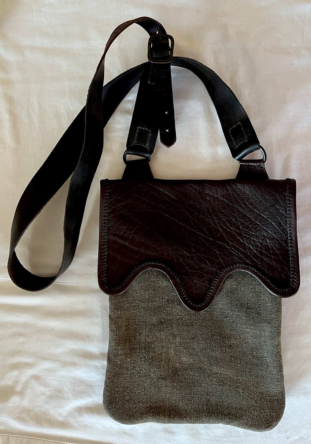 Leather and Oiled Canvas Haversack or Maybe a Hunting Bag