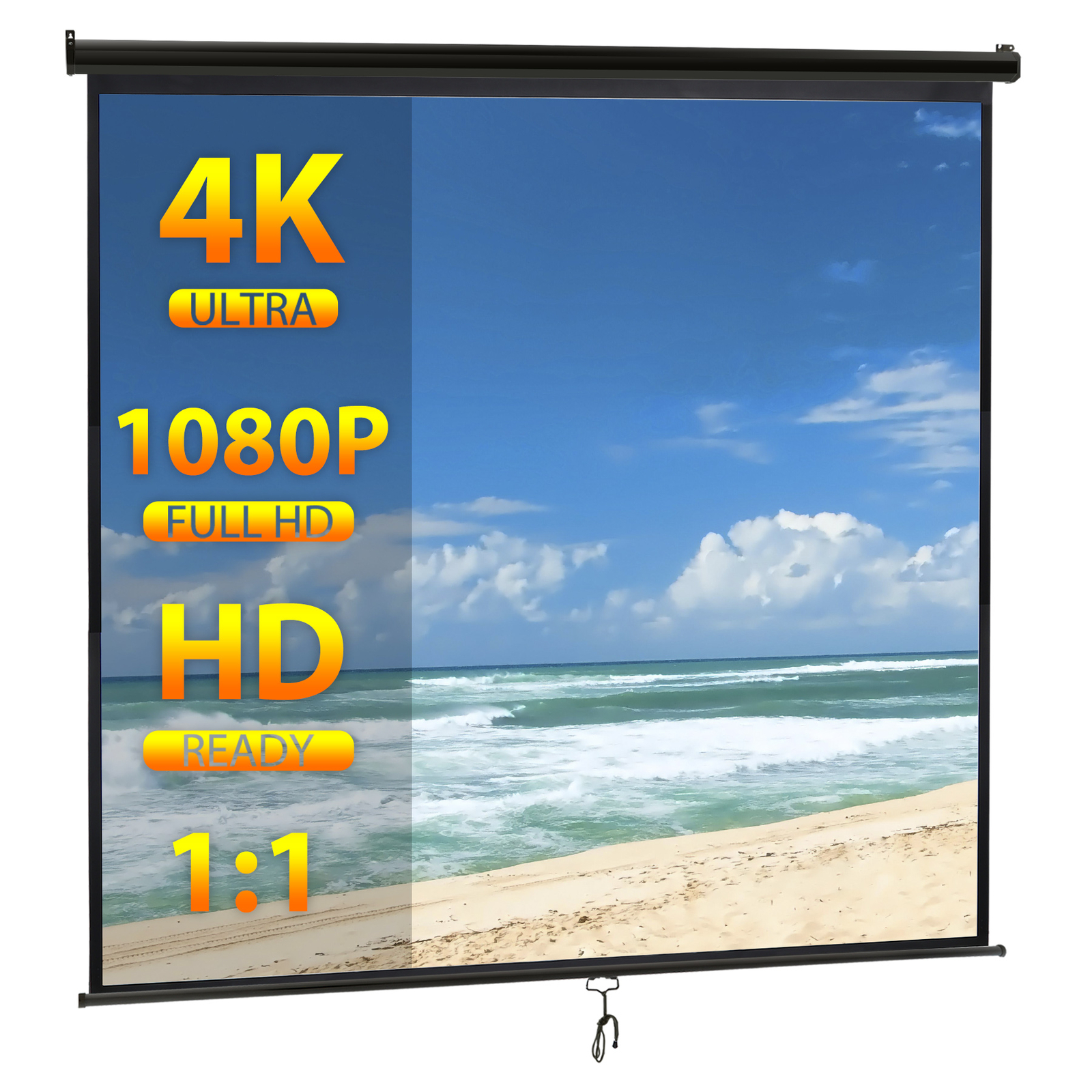 120" 1:1HD Diagonal Dimension Pull Down Projection Screen HD Movie Theater Black