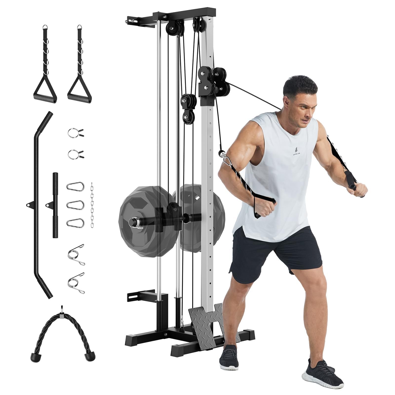 Wall Mount Cable Machine LAT Pulldown Machine, Cable Crossover Machine Home Gym