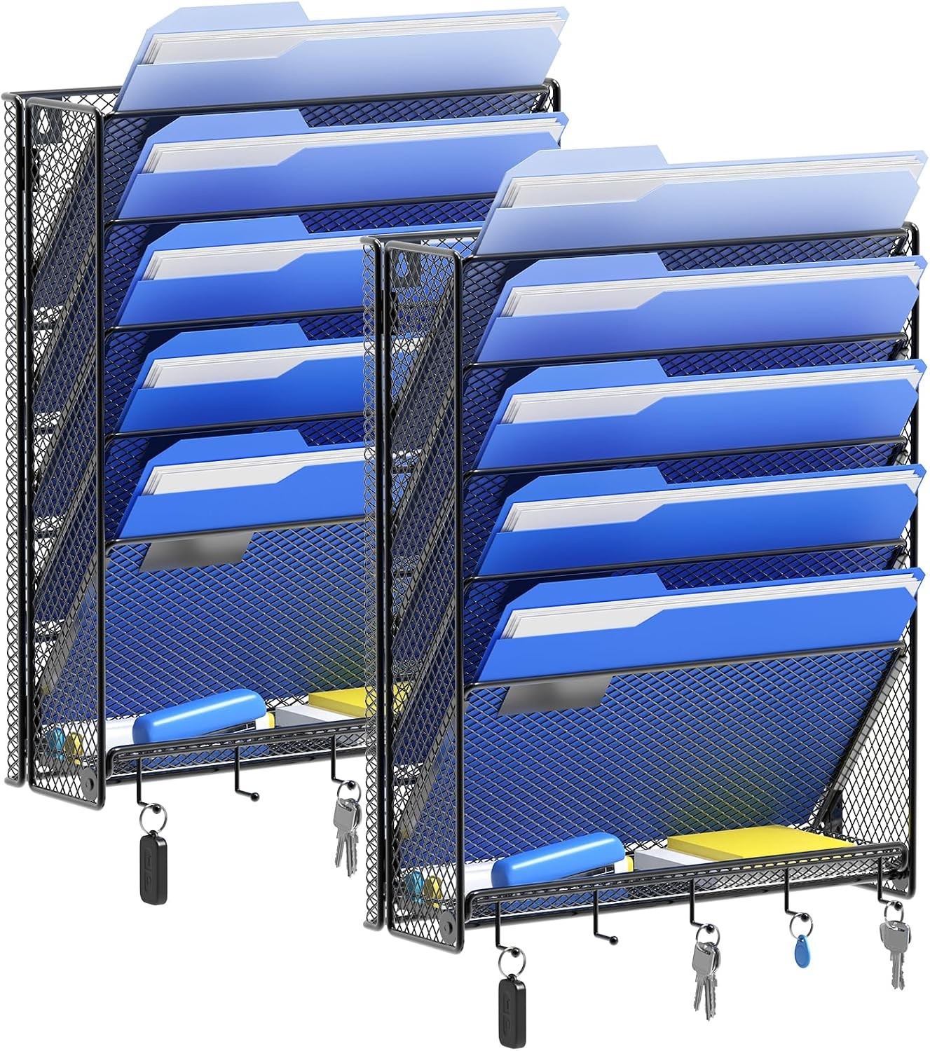 Hanging Wall File Organizer W/ Hooks 6 Tier Vertical Wall Mount File Holder