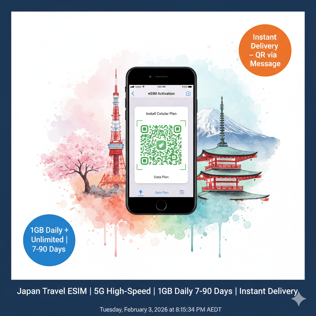 Japan Travel eSIM | 5G SoftBank KDDI | 1GB Daily 1-90 Days | Instant Delivery