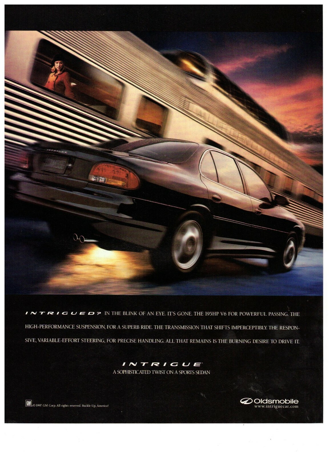 1997 Oldsmobile Intrigue Twist on Sports Sedan Vintage Print Advertisement