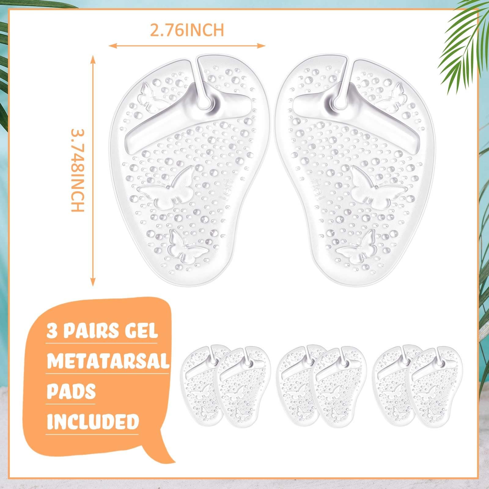 3 Pairs Gel Metatarsal Pads for Thong Forefoot Cushion Inserts Foot Pads Non ...