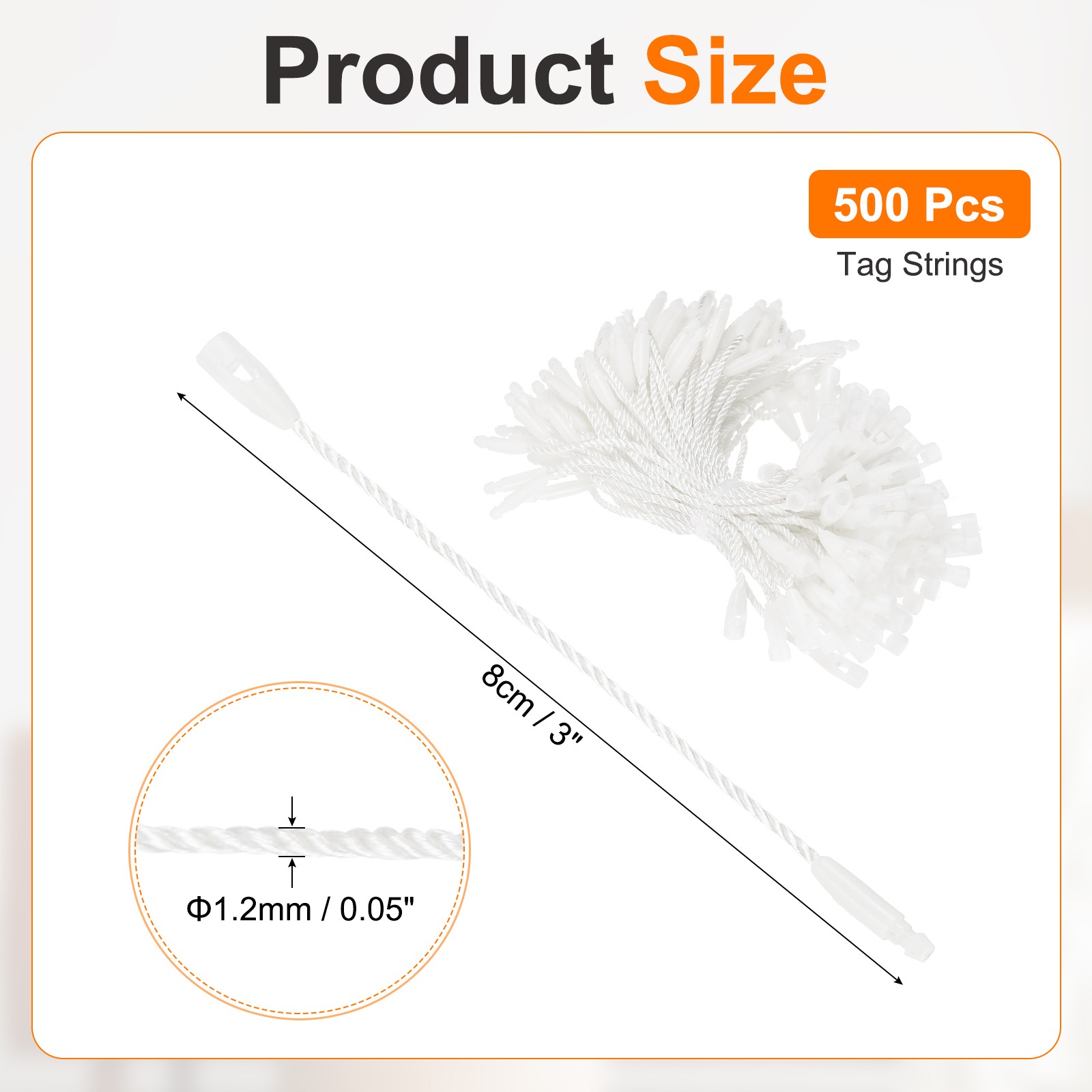 500 Pcs Polyester Hang Tag String 3" Snap Lock Pins Loop Fastener, White
