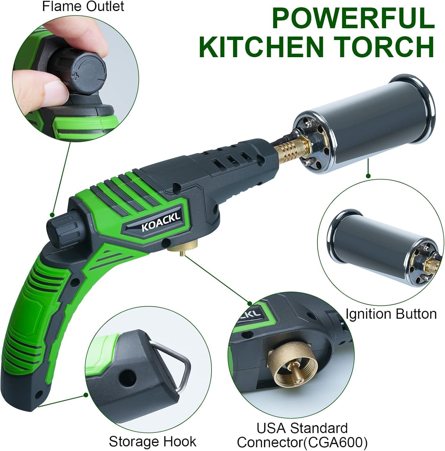 Powerful Propane Torch Head, Campfire Starter, Charcoal Medium, Green