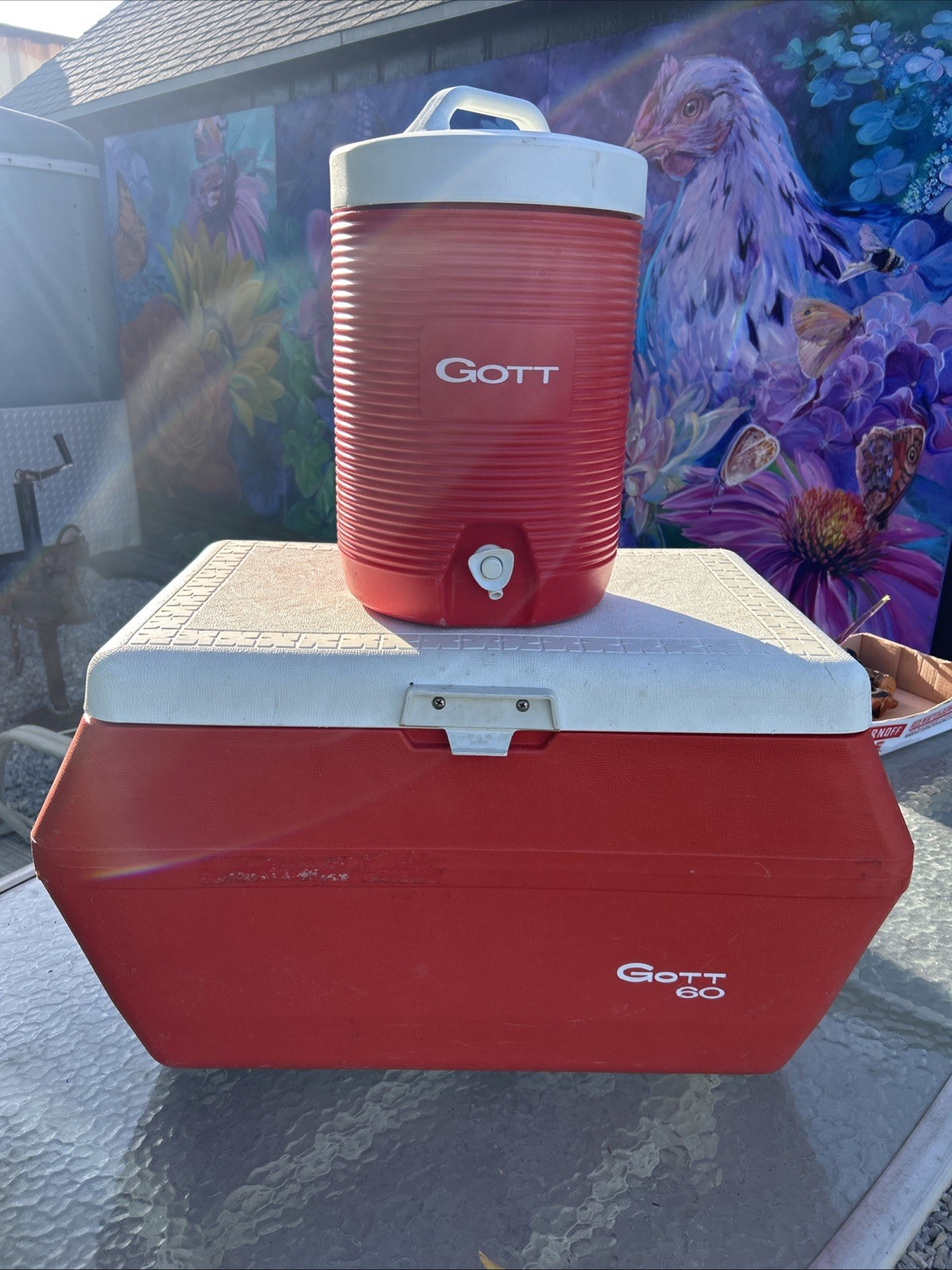 VTG Gott Model 1960 60 Quart Cooler Ice Chest Water Jug Red Mid Century Retro