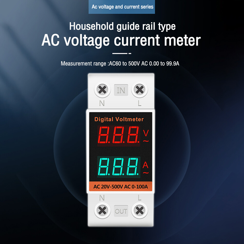 Din Rail LCD Digital Voltmeter Ammeter Electricity Meter AC 60-500V 0.00-99.9A
