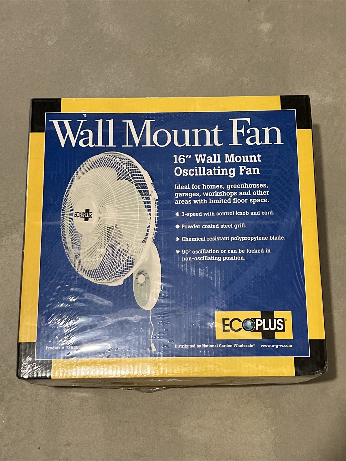 Hurricane Supreme 16" Oscillating Wall Mount Fan 3 Speed. New in plastic